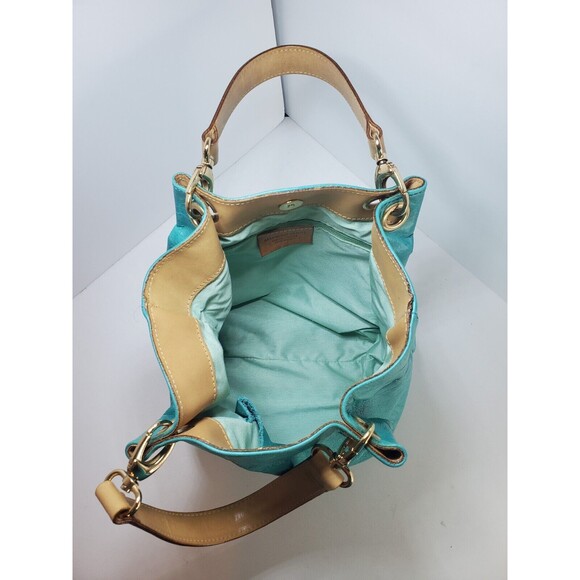 Maurizio Taiuti Italian Teal Blue Leather Mini Handbag 2 Handle Bucket - Picture 7 of 8